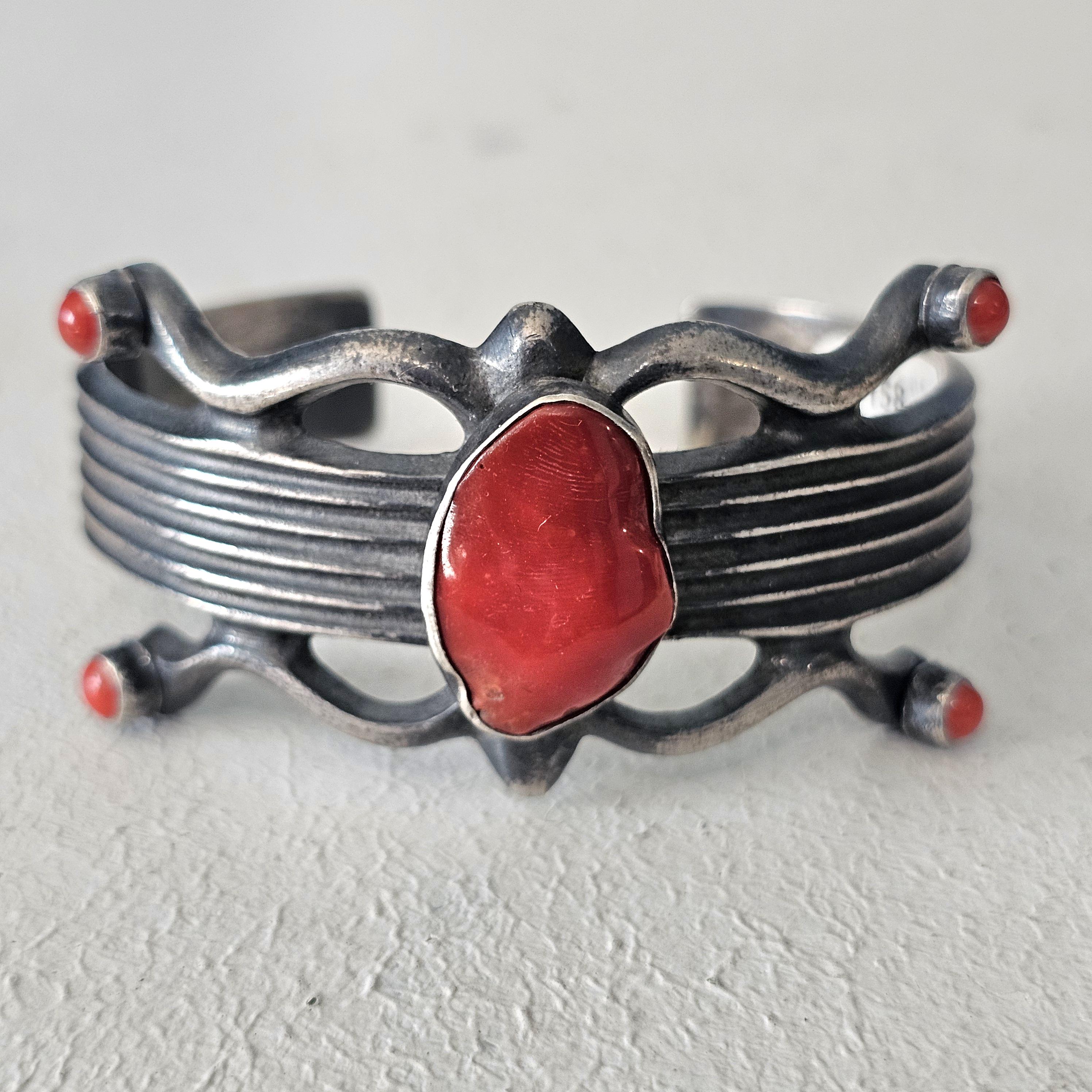 Coral Vintage Native Cuff Old Pawn. 6 1/4" wrist JB 158
