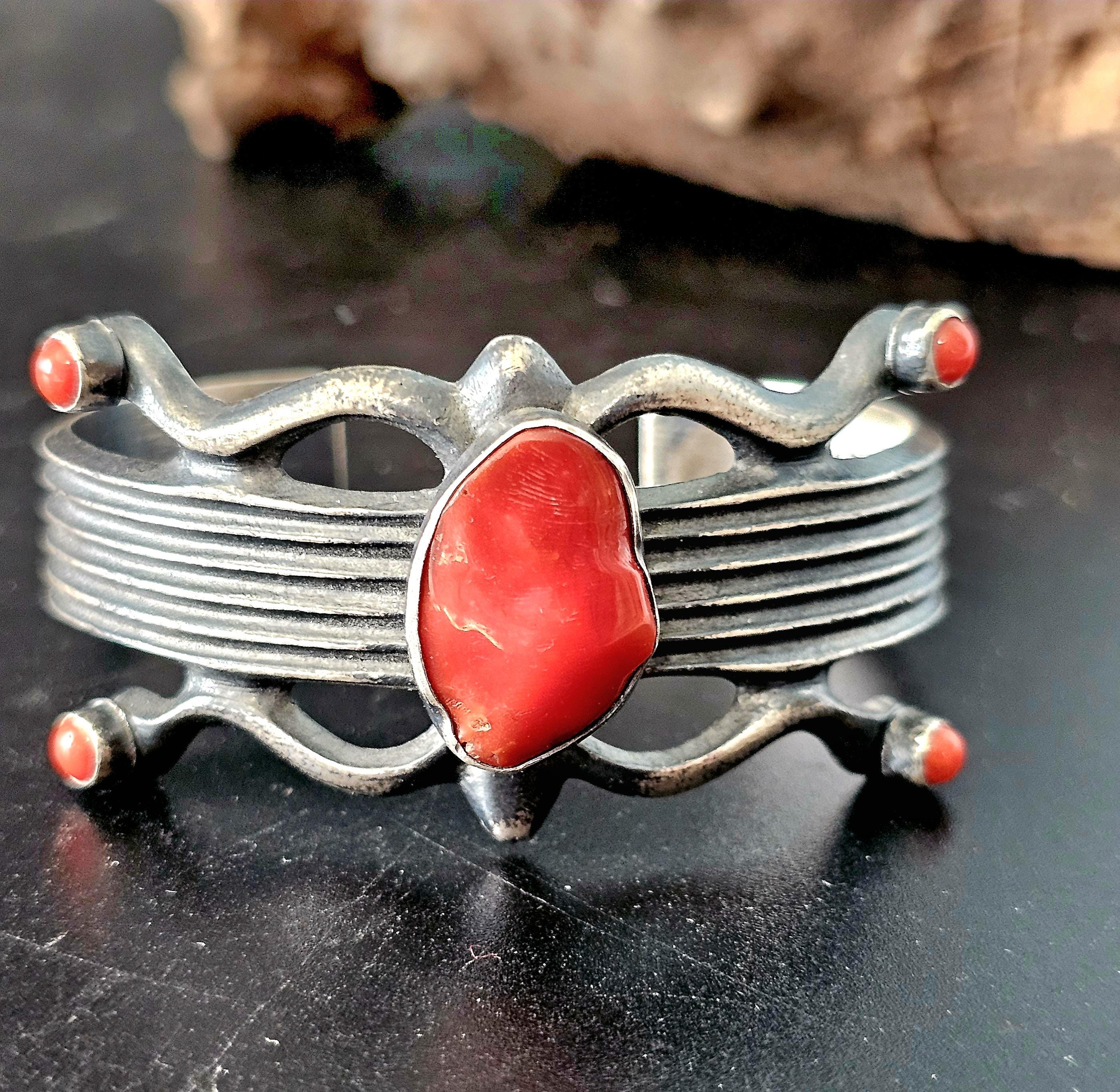 Coral Vintage Native Cuff Old Pawn. 6 1/4" wrist JB 158