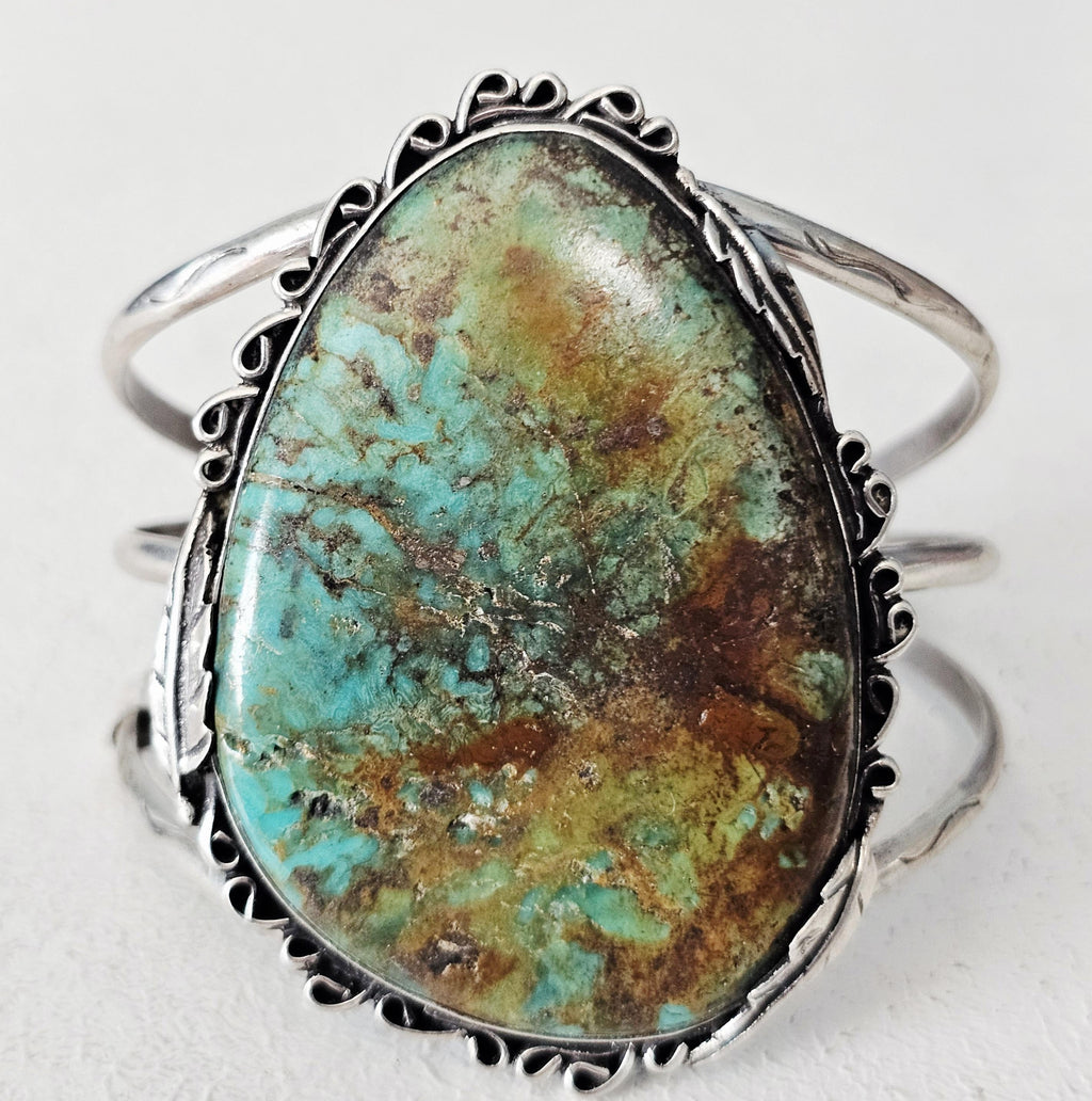 Single Large Royston Turquoise Sterling Silver Vintage Native Cuff, 6 1/2"  JB 61
