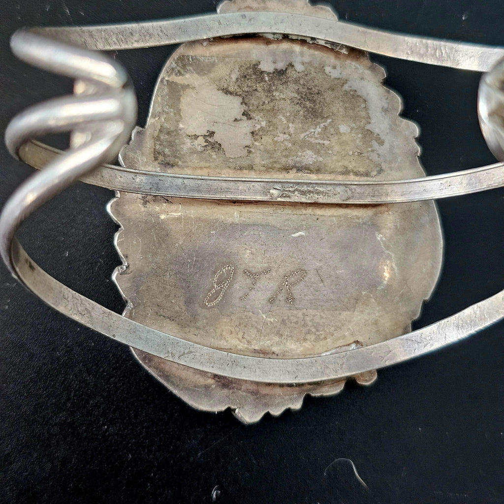 Single Large Royston Turquoise Sterling Silver Vintage Native Cuff, 6 1/2"  JB 61