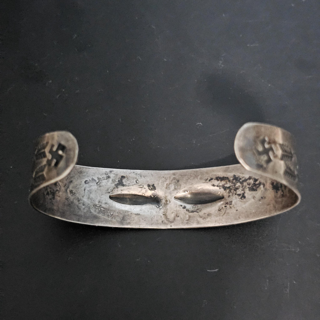 1930s Whirling Log Silver Native Cuff Bracelet Old Pawn. 6 3/4" wrist. JB 223