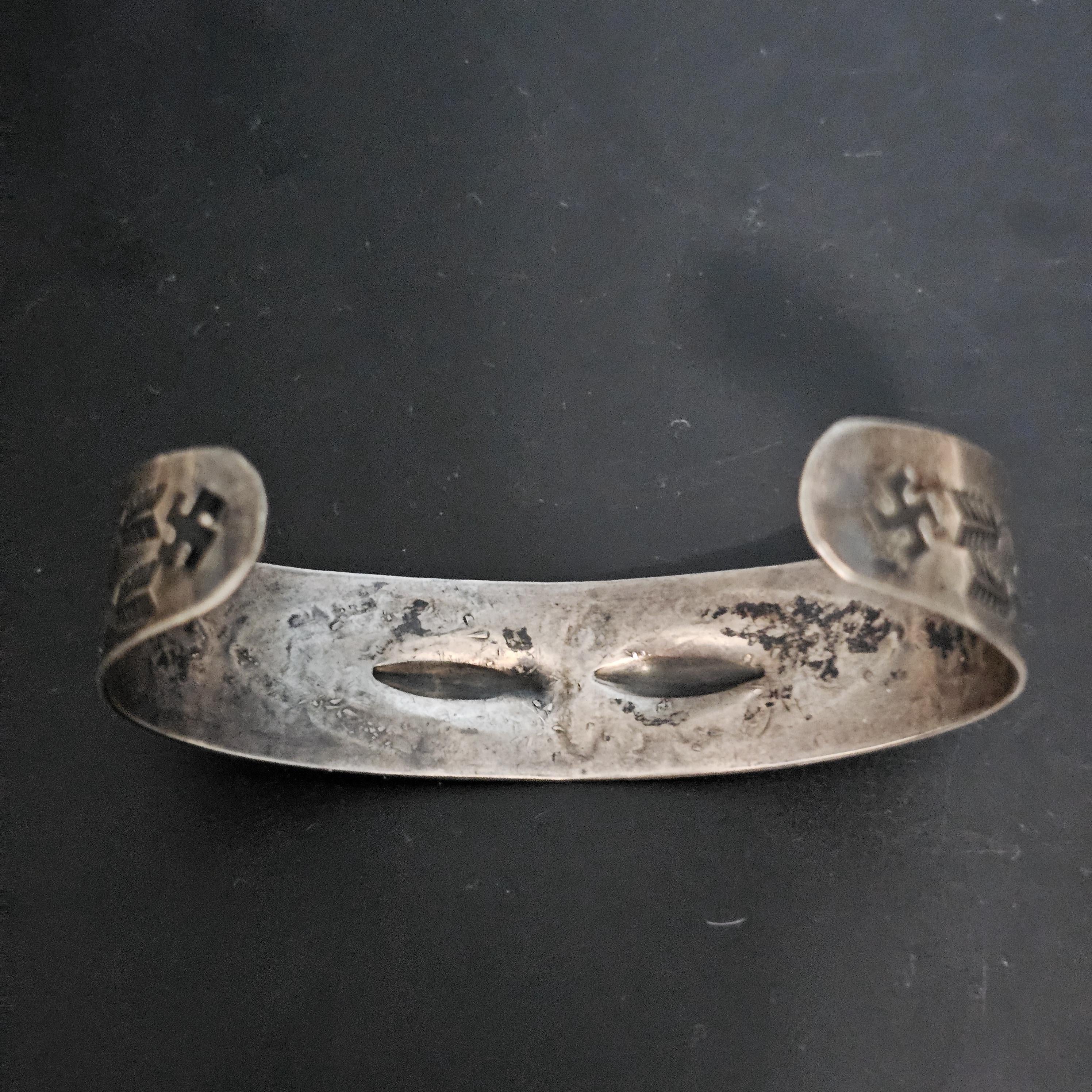 1930s Whirling Log Silver Native Cuff Bracelet Old Pawn. 6 3/4" wrist. JB 223