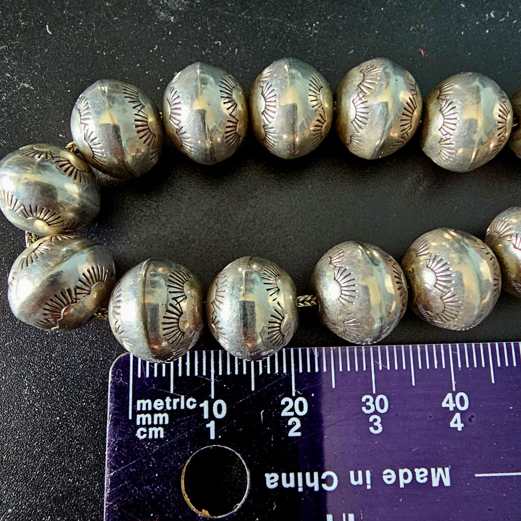 Ultra Long 30"  Vintage Navajo Pearls Necklace Old Pawn Sterling. C1950s JN 783