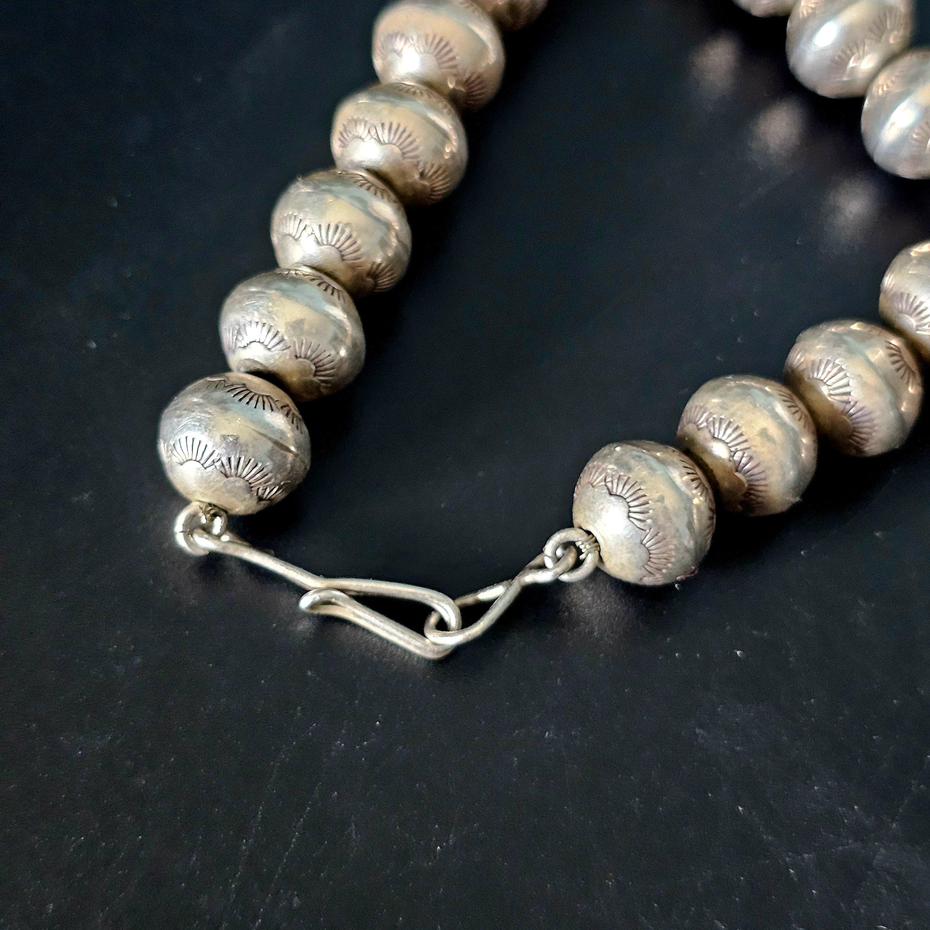 Ultra Long 30"  Vintage Navajo Pearls Necklace Old Pawn Sterling. C1950s JN 783
