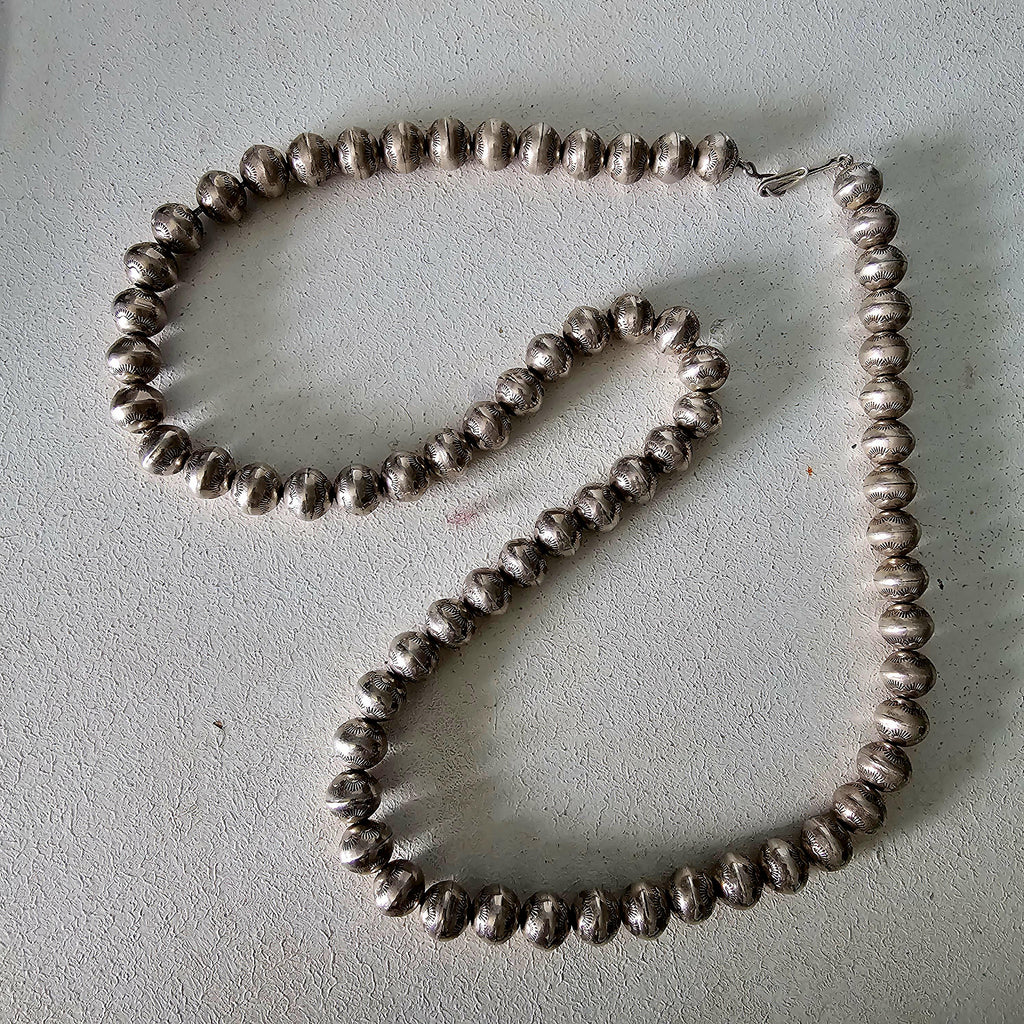 Ultra Long 30"  Vintage Navajo Pearls Necklace Old Pawn Sterling. C1950s JN 783