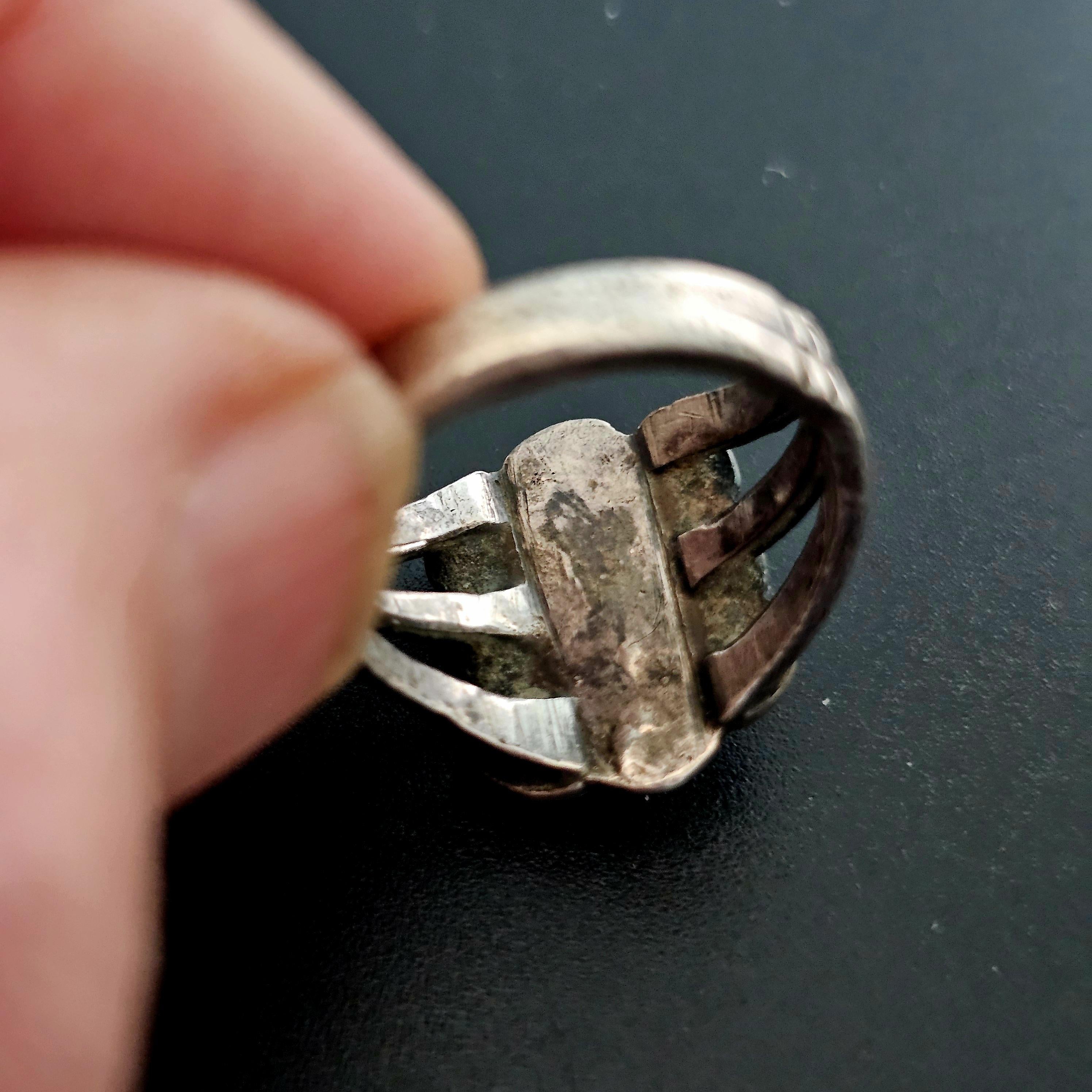 1920s Ingot Antique Turquoise Sterling Ring Size  6 1/2 Old Pawn. JR 443