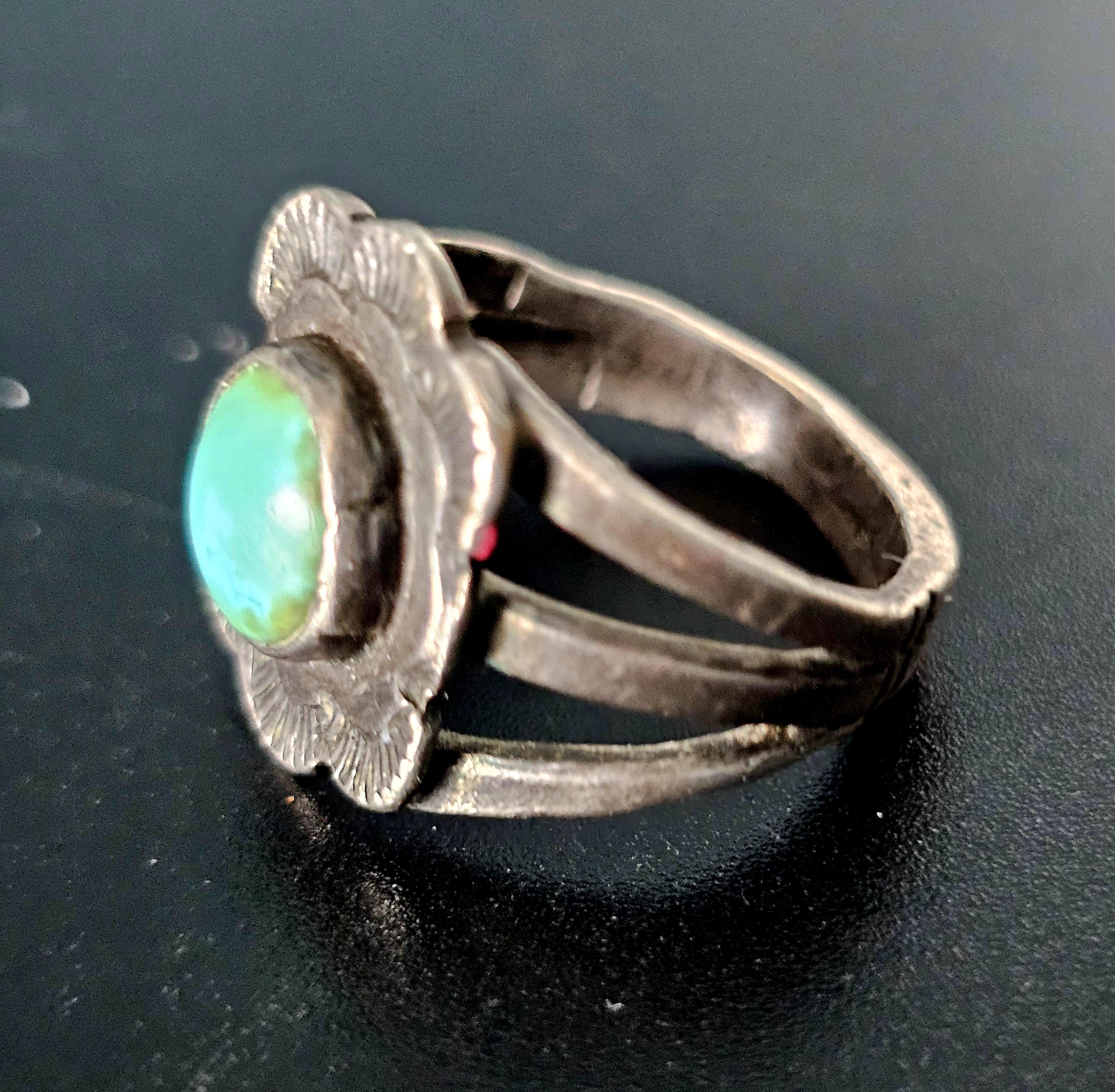 1920s Ingot Antique Turquoise Sterling Ring Size  6 1/2 Old Pawn. JR 443