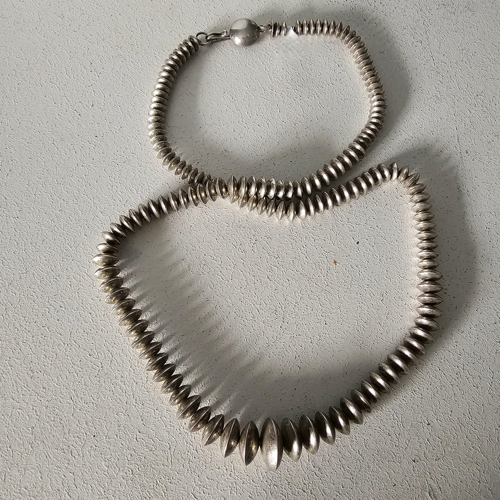 Signed 26" Vintage Navajo Pearls Necklace Old Pawn Sterling. C1960s JN 770
