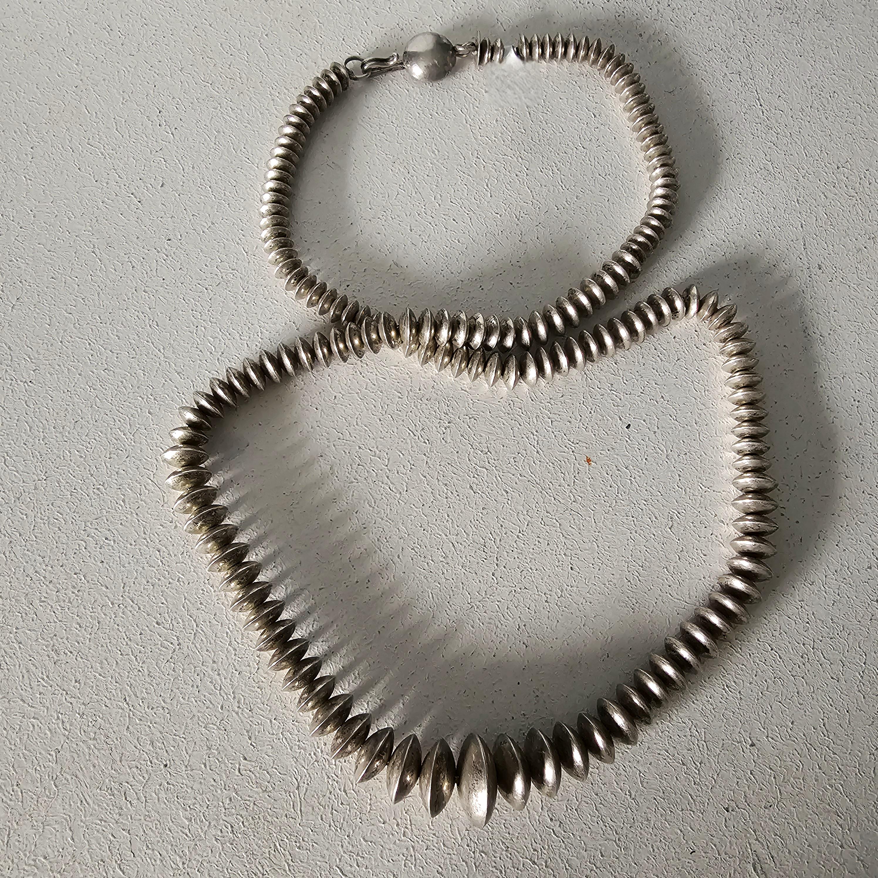 Signed 26" Vintage Navajo Pearls Necklace Old Pawn Sterling. C1960s JN 770