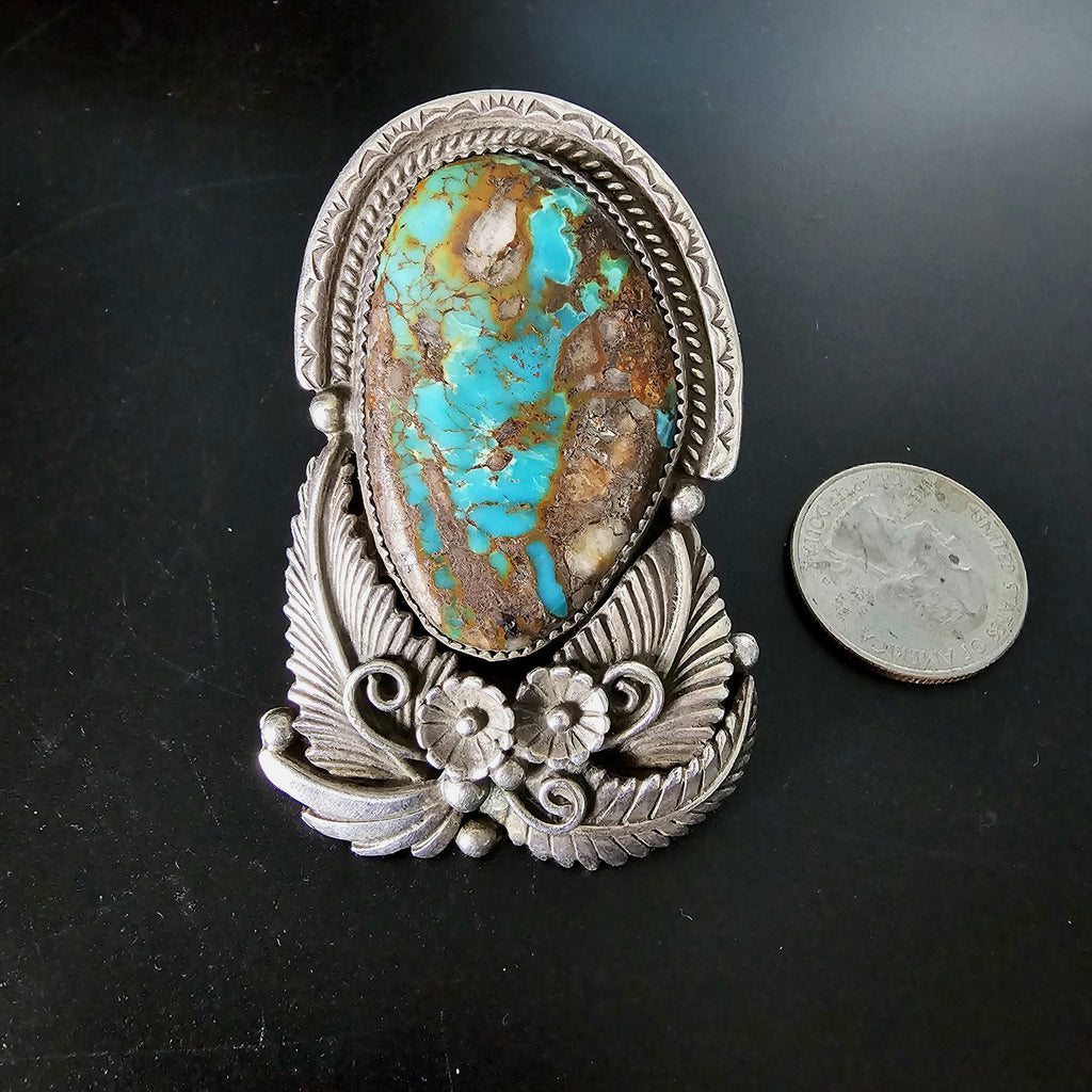 Ultra Large Statement Turquoise Silver Ring - Size 10 - Old Pawn JR 415