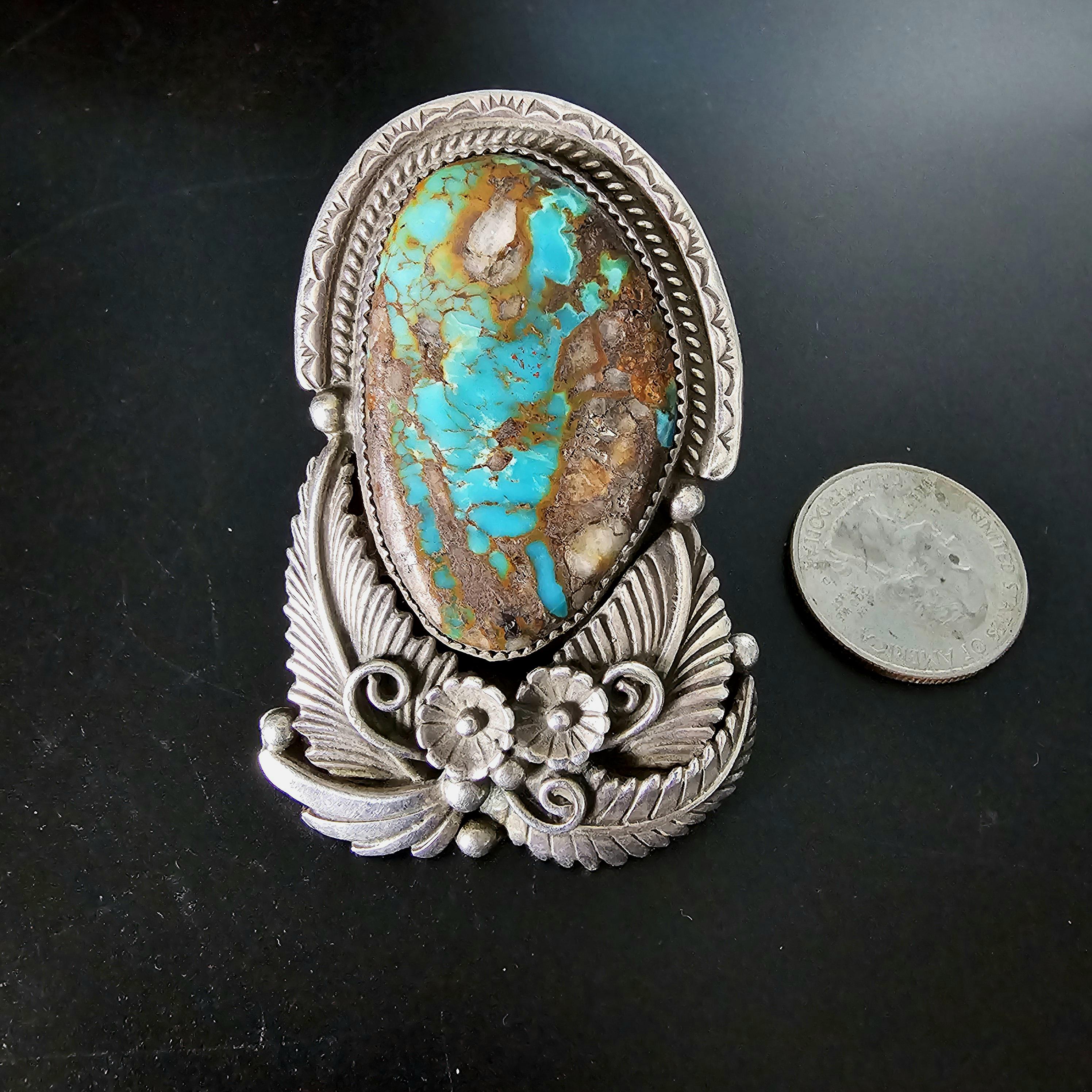 Ultra Large Statement Turquoise Silver Ring - Size 10 - Old Pawn JR 415