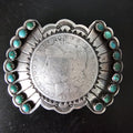 Coin Silver Signed Turquoise Vintage Buckle  Old Pawn JK 214