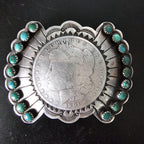 Coin Silver Signed Turquoise Vintage Buckle  Old Pawn JK 214