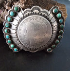 Coin Silver Signed Turquoise Vintage Buckle  Old Pawn JK 214