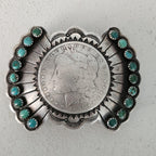 Coin Silver Signed Turquoise Vintage Buckle  Old Pawn JK 214