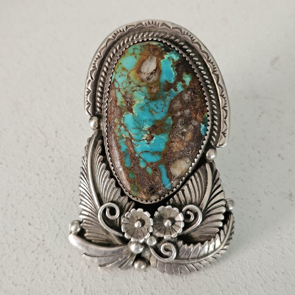 Ultra Large Statement Turquoise Silver Ring - Size 10 - Old Pawn JR 415