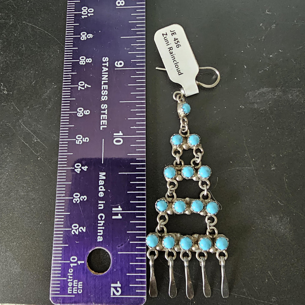Long Vintage Turquoise Zuni Raincloud Earrings Old Pawn JE 456