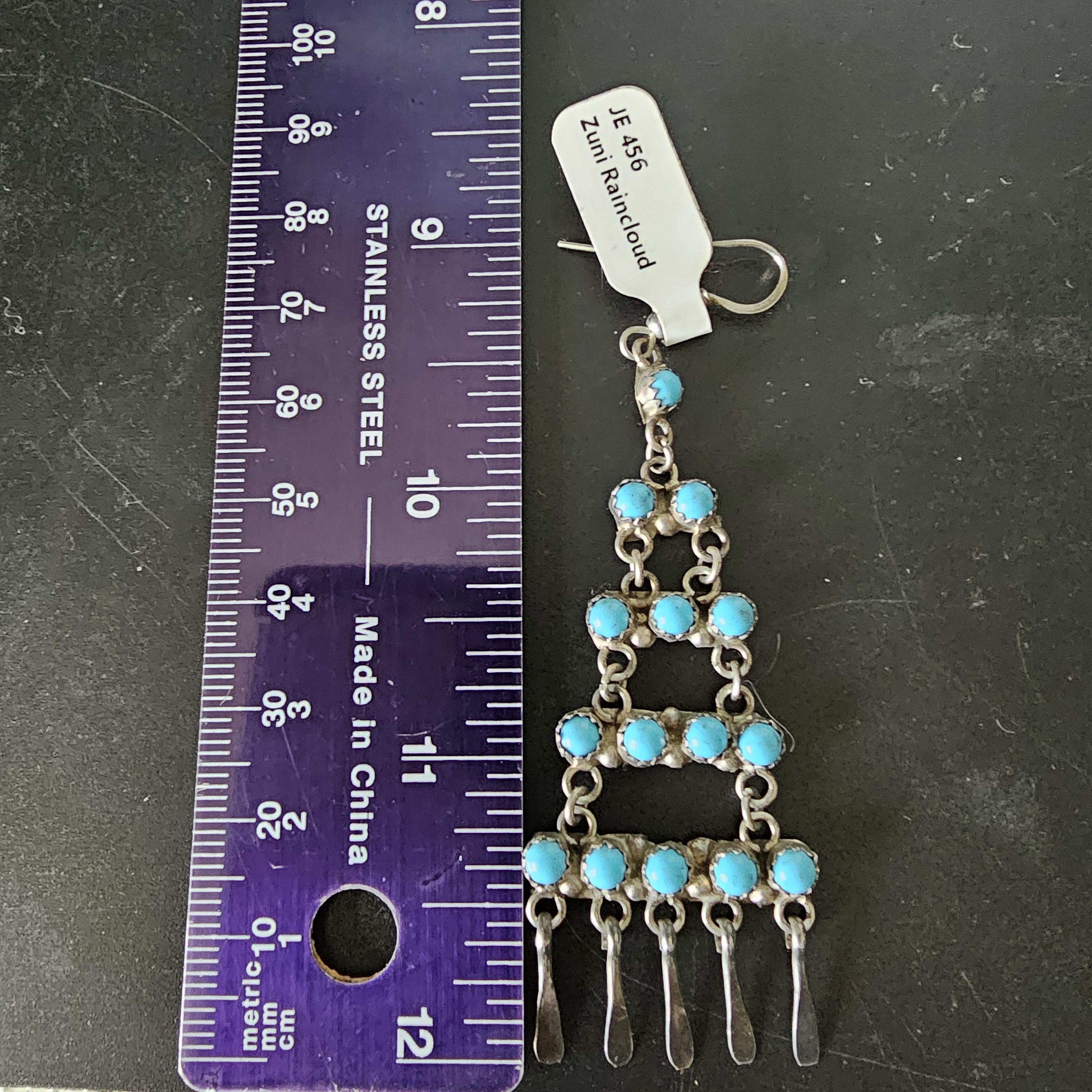 Long Vintage Turquoise Zuni Raincloud Earrings Old Pawn JE 456