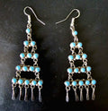 Long Vintage Turquoise Zuni Raincloud Earrings Old Pawn JE 456