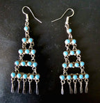Long Vintage Turquoise Zuni Raincloud Earrings Old Pawn JE 456