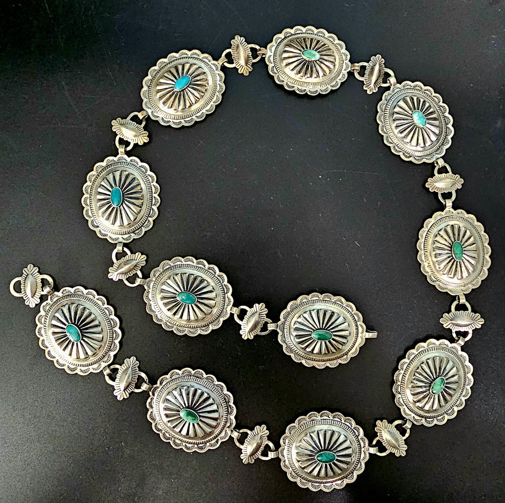 Vintage Sterling Turquoise Navajo Disc Concho Belt Old Pawn. JBL 152