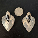 Sterling '70s Onyx Teardrop Vintage Silver Earrings . # JE 608