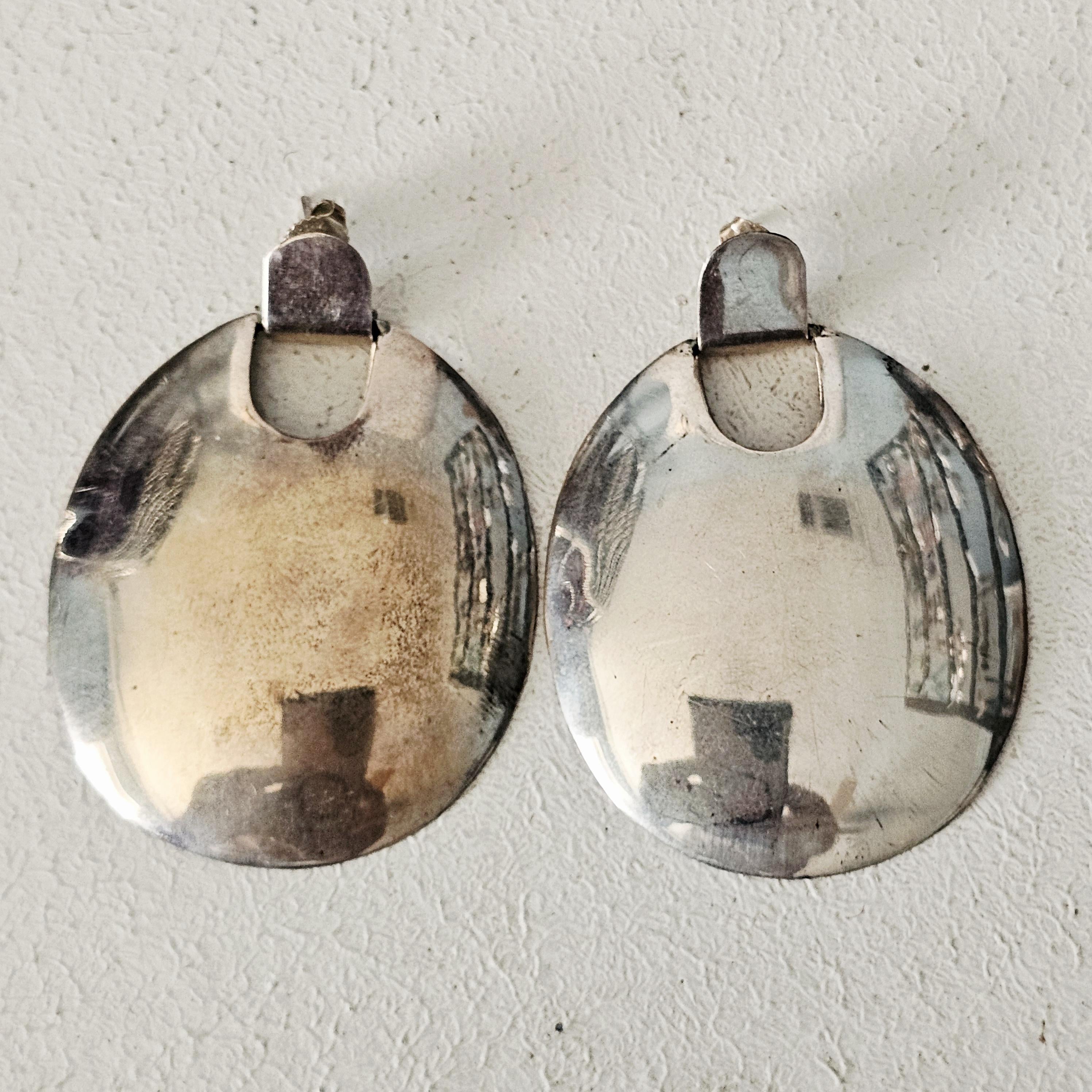 Sterling '70s Disc Vintage Silver Earrings . # JE 608