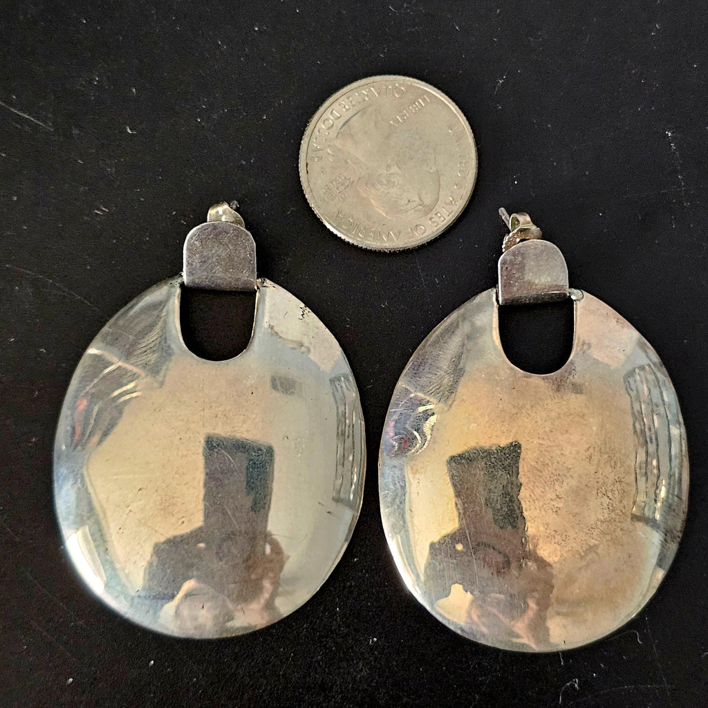 Sterling '70s Disc Vintage Silver Earrings . # JE 608