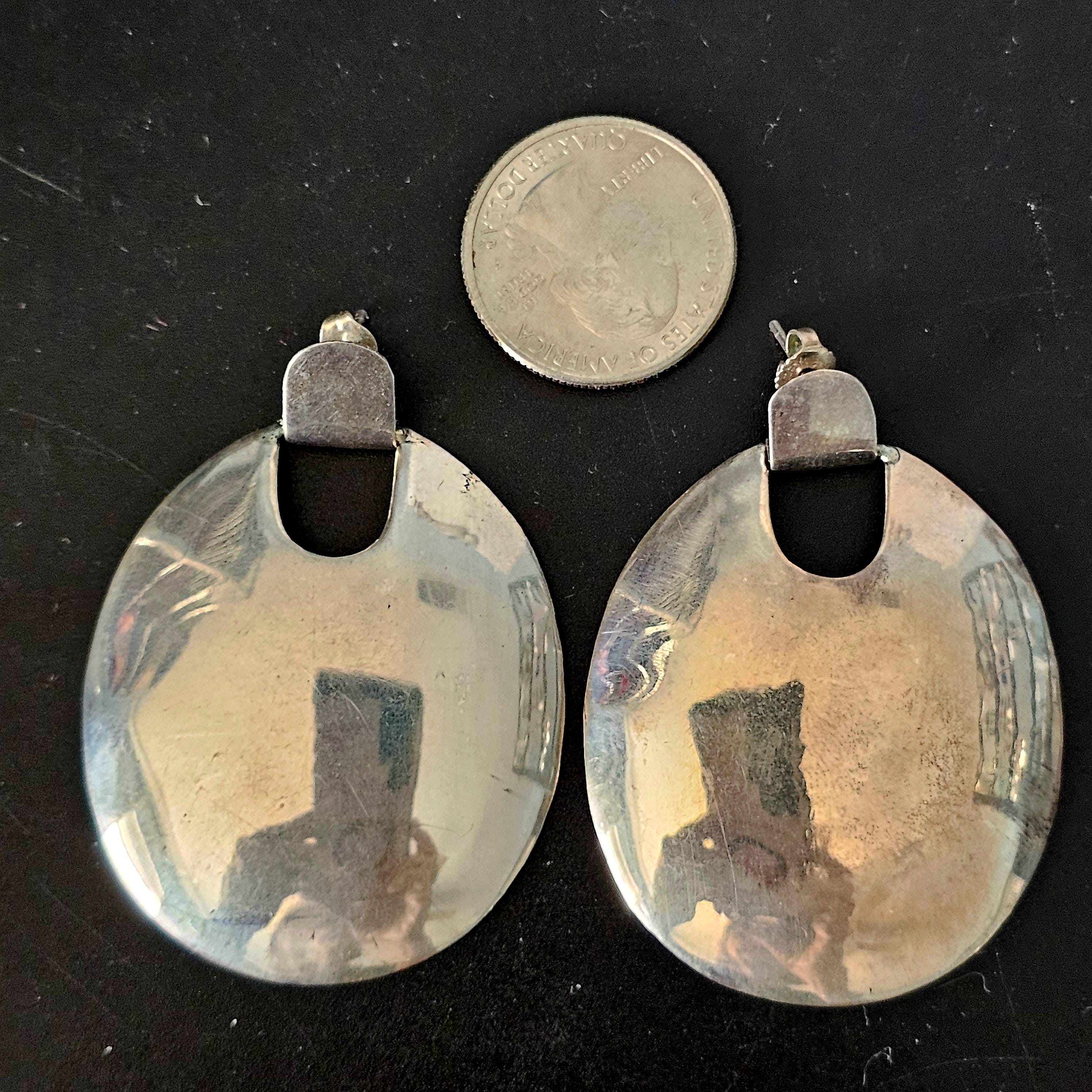 Sterling '70s Disc Vintage Silver Earrings . # JE 608