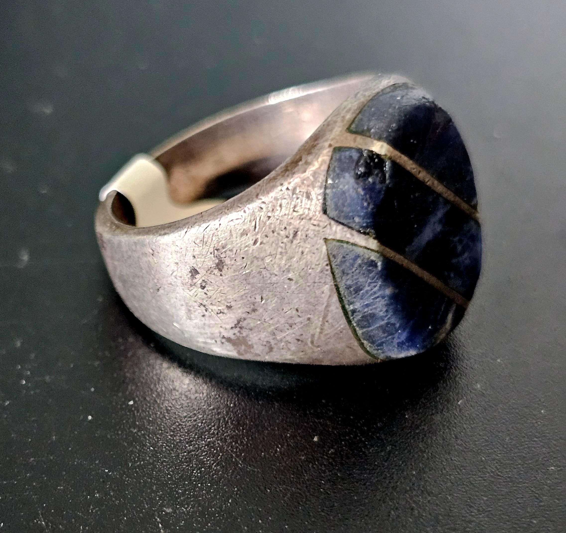 Sodalite Zuni Inlay Ring Old Pawn Size 11 1/2 JR 353