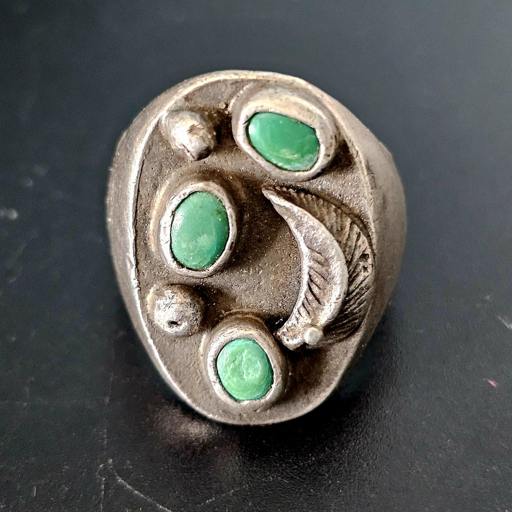 3 Green Turquoise Cast Silver Vintage Ring Size 11 Old Pawn JR 228
