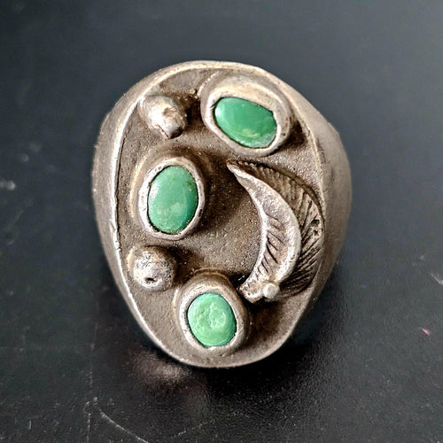 3 Green Turquoise Cast Silver Vintage Ring Size 11 Old Pawn JR 228