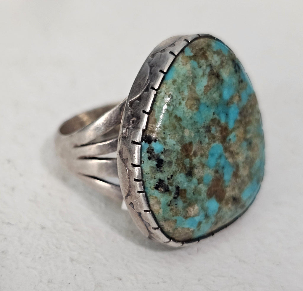 Vintage Turquoise Sterling Man Ring Size 11 1/2 Old Pawn JR 385