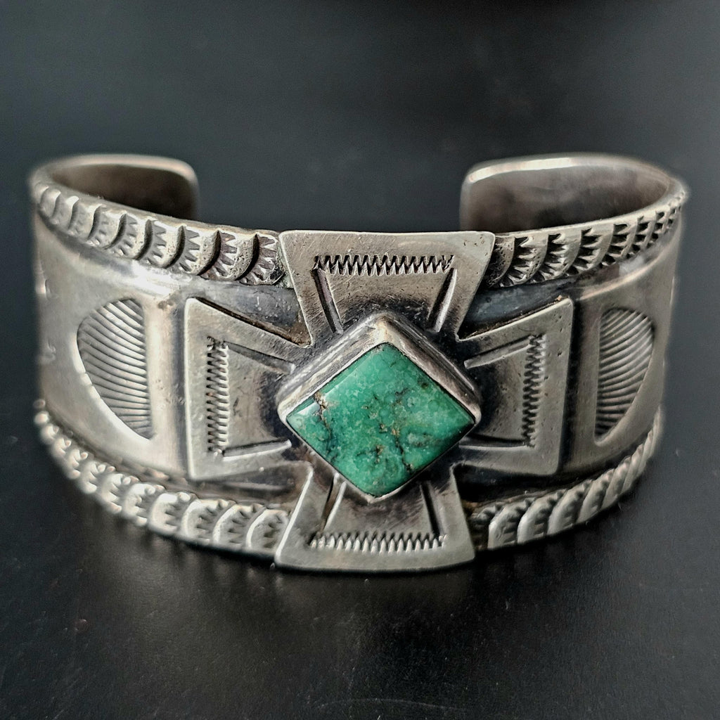 Vintage Silver Native Turquoise Cuff Old Pawn 7" wrist  JB  83