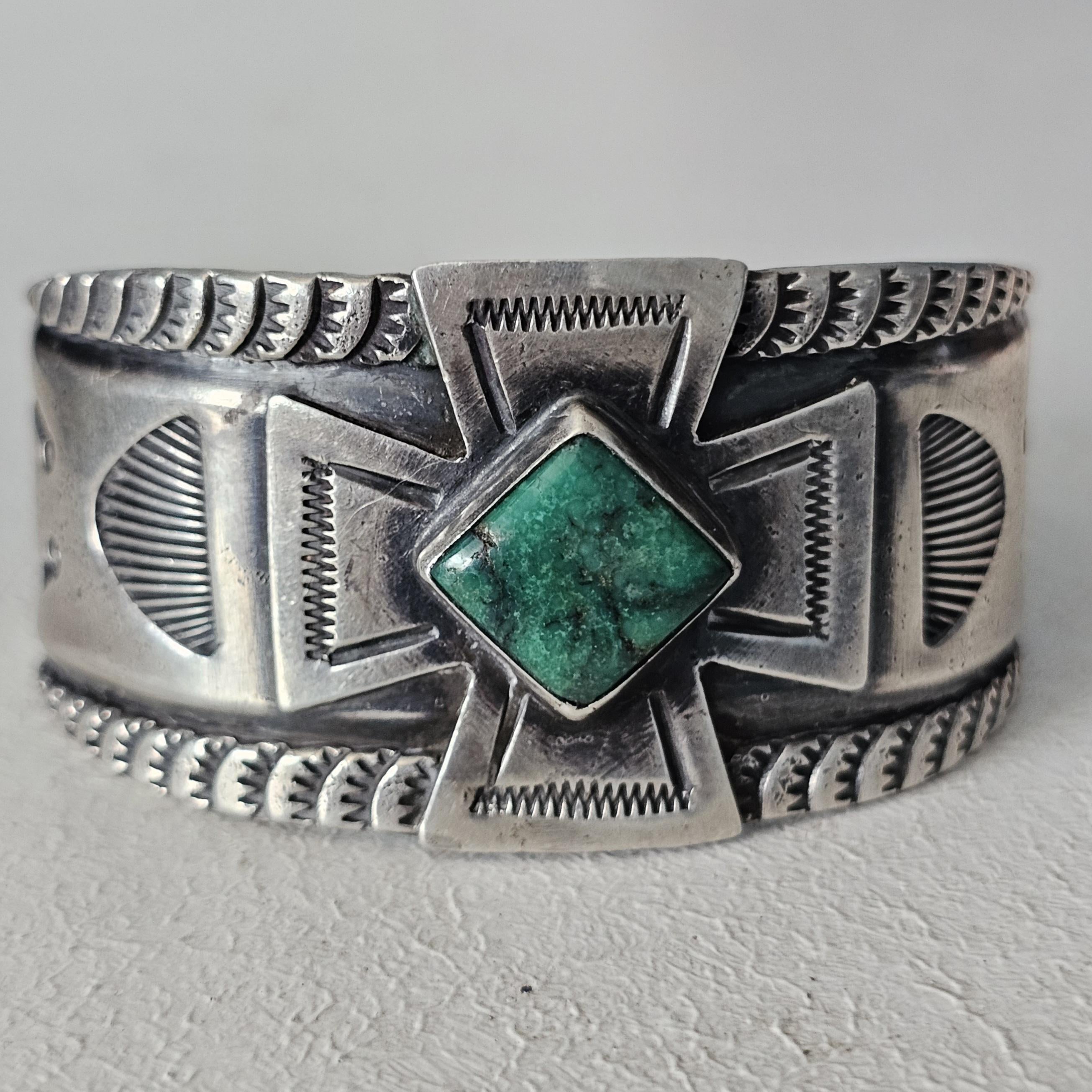 Vintage Silver Native Turquoise Cuff Old Pawn 7" wrist  JB  83