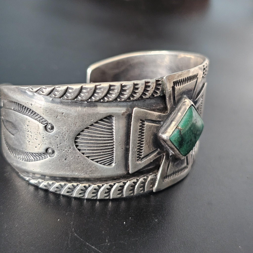 Vintage Silver Native Turquoise Cuff Old Pawn 7" wrist  JB  83