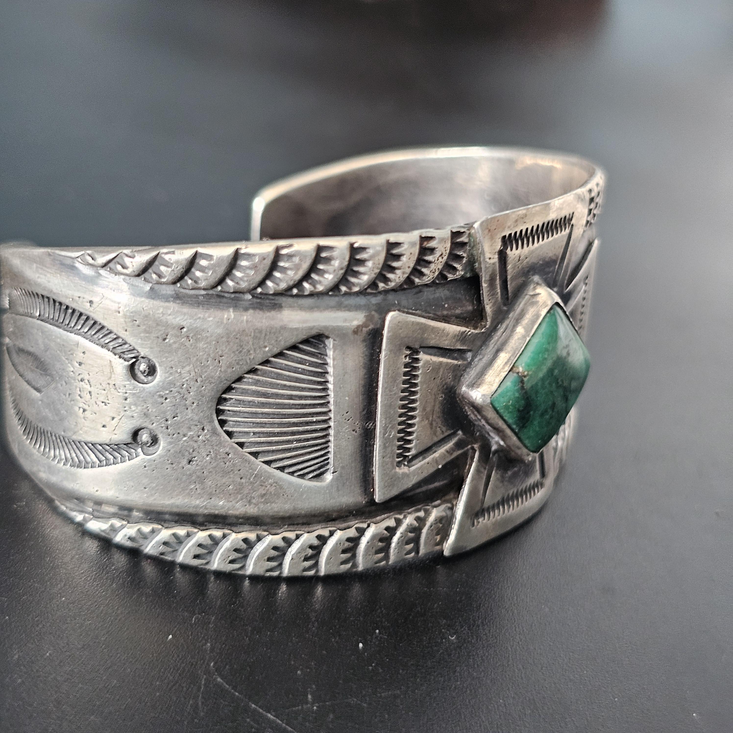 Vintage Silver Native Turquoise Cuff Old Pawn 7" wrist  JB  83
