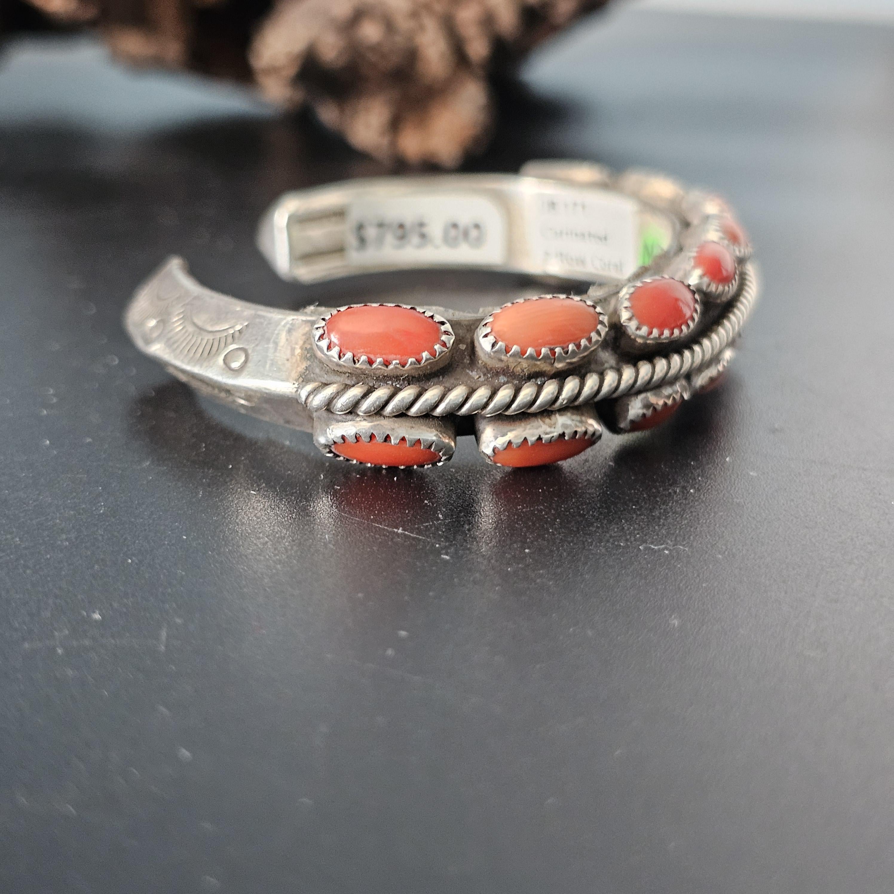 Signed Lister Coral Zuni Vintage Native Cuff Old Pawn. 6 1/2 " wrist JB 171