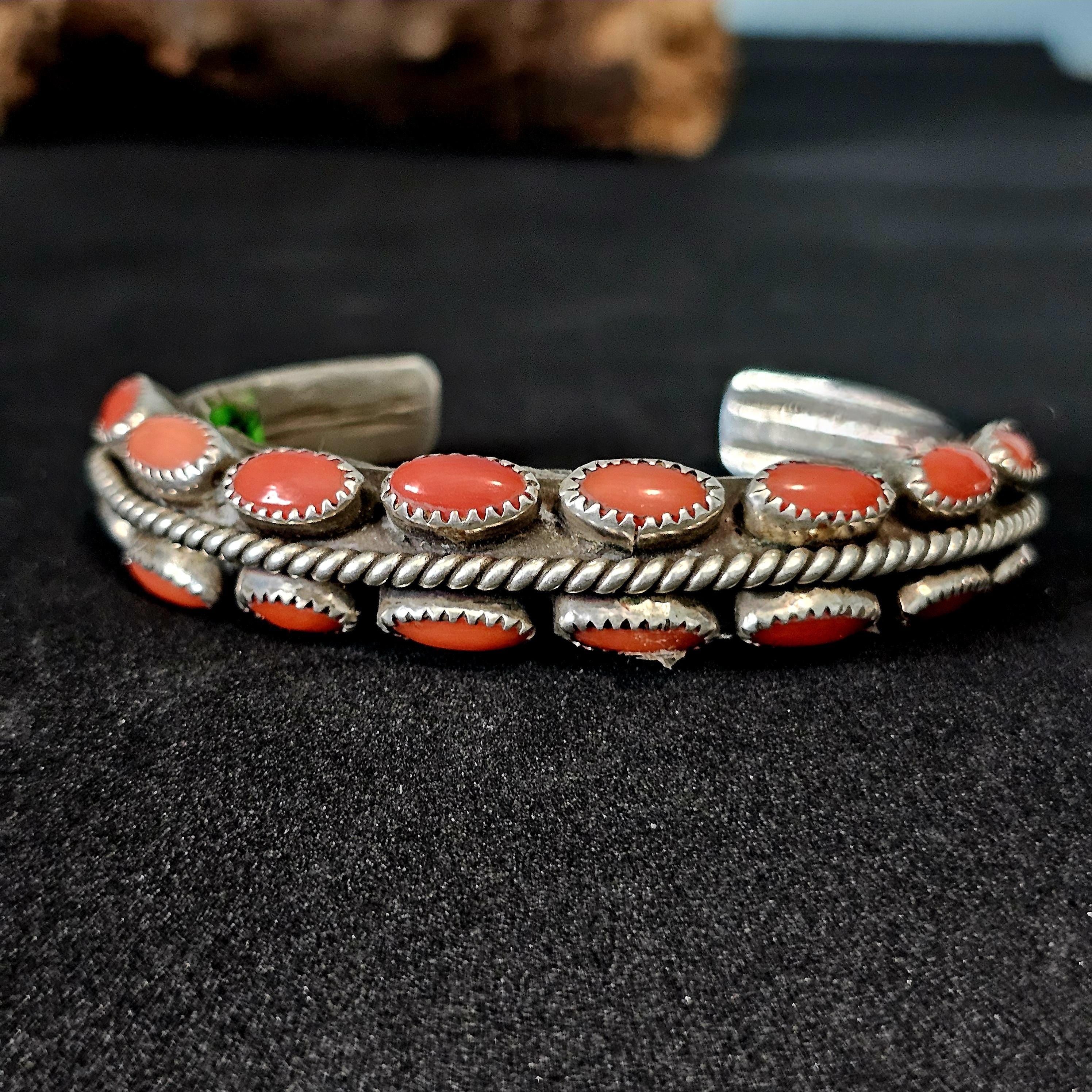 Signed Lister Coral Zuni Vintage Native Cuff Old Pawn. 6 1/2 " wrist JB 171