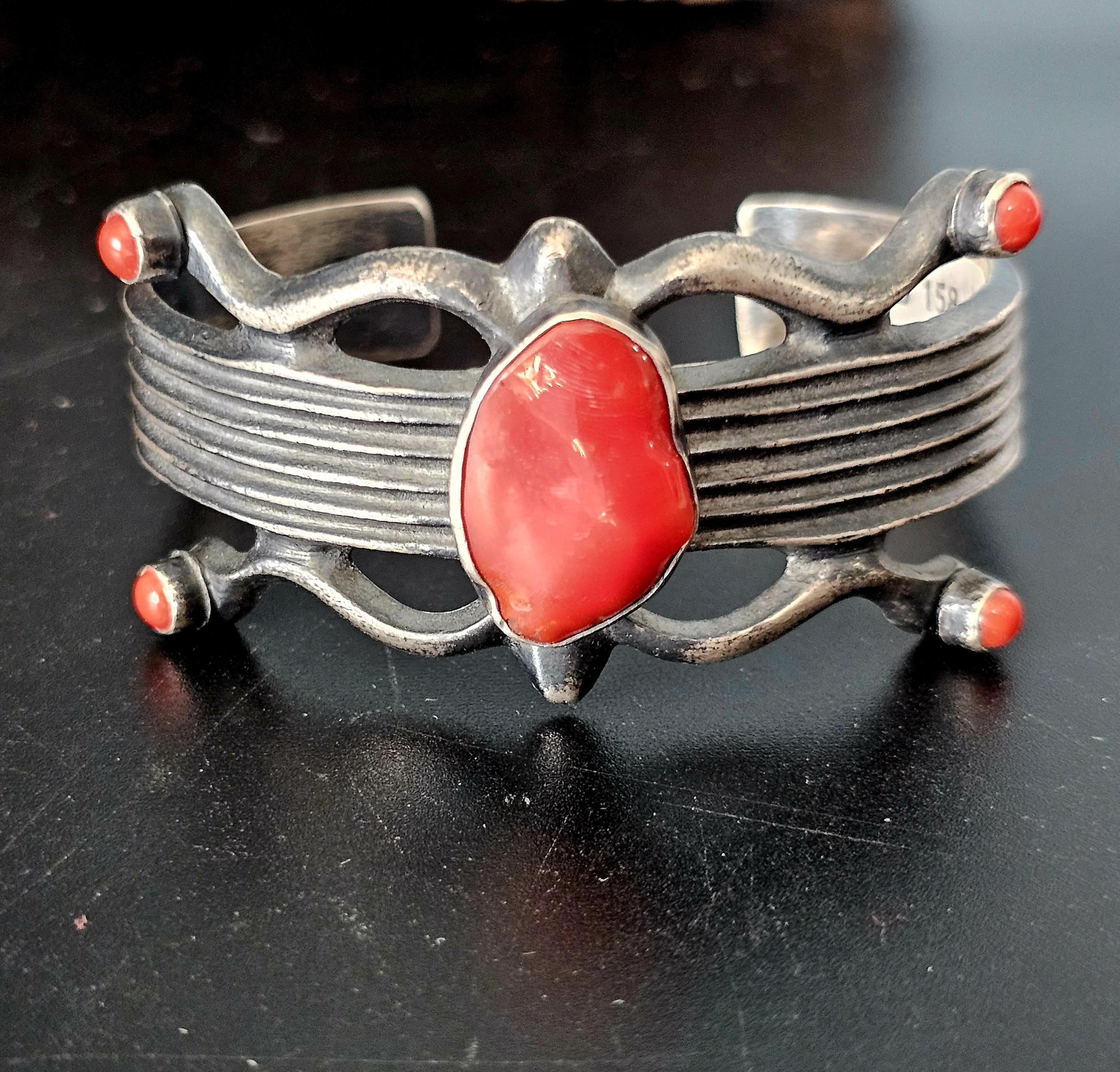 Coral Vintage Native Cuff Old Pawn. 6 1/4" wrist JB 158