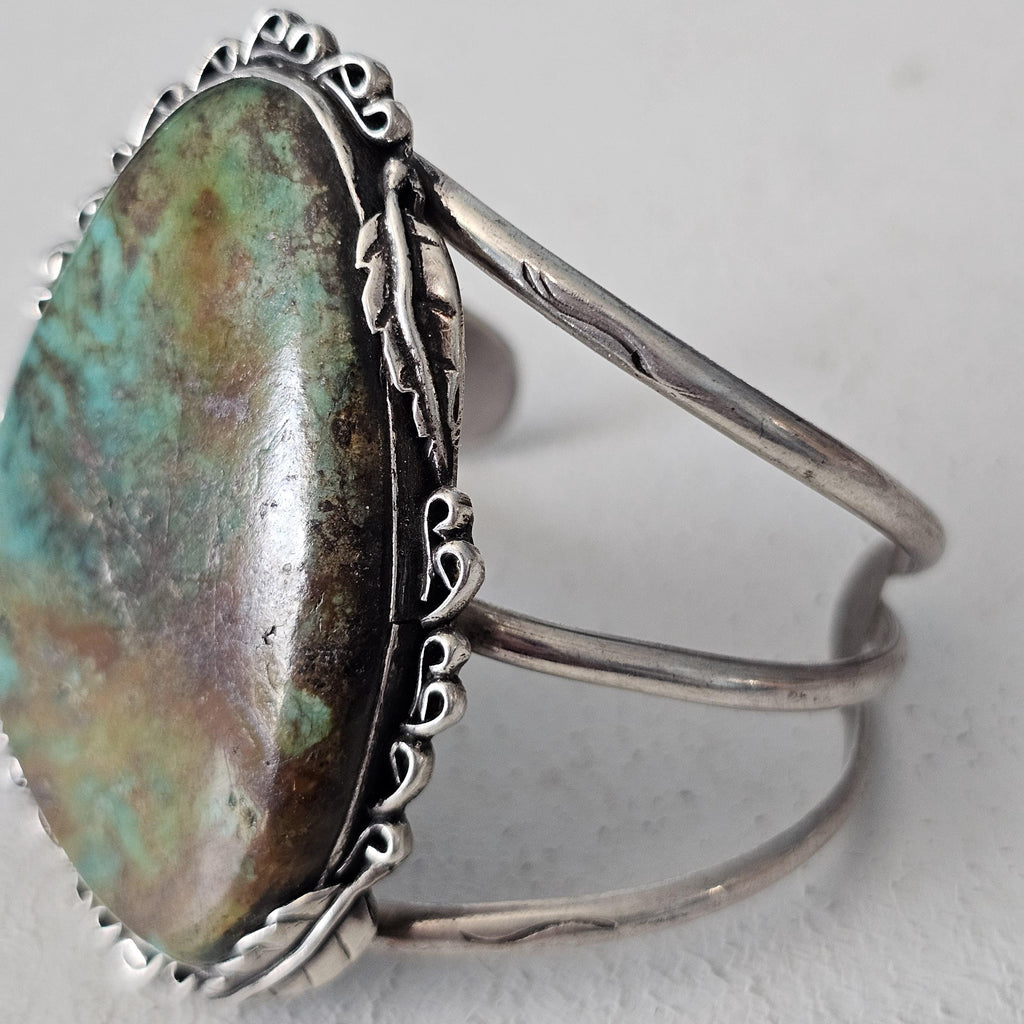 Single Large Royston Turquoise Sterling Silver Vintage Native Cuff, 6 1/2"  JB 61
