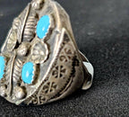 Cast Silver Turquoise Vintage Ring Size 11 Old Pawn JR 325