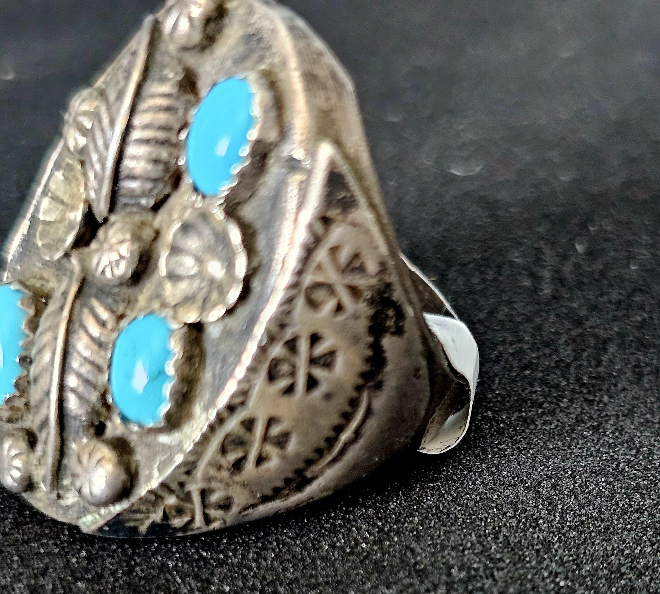 Cast Silver Turquoise Vintage Ring Size 11 Old Pawn JR 325