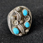 Cast Silver Turquoise Vintage Ring Size 11 Old Pawn JR 325