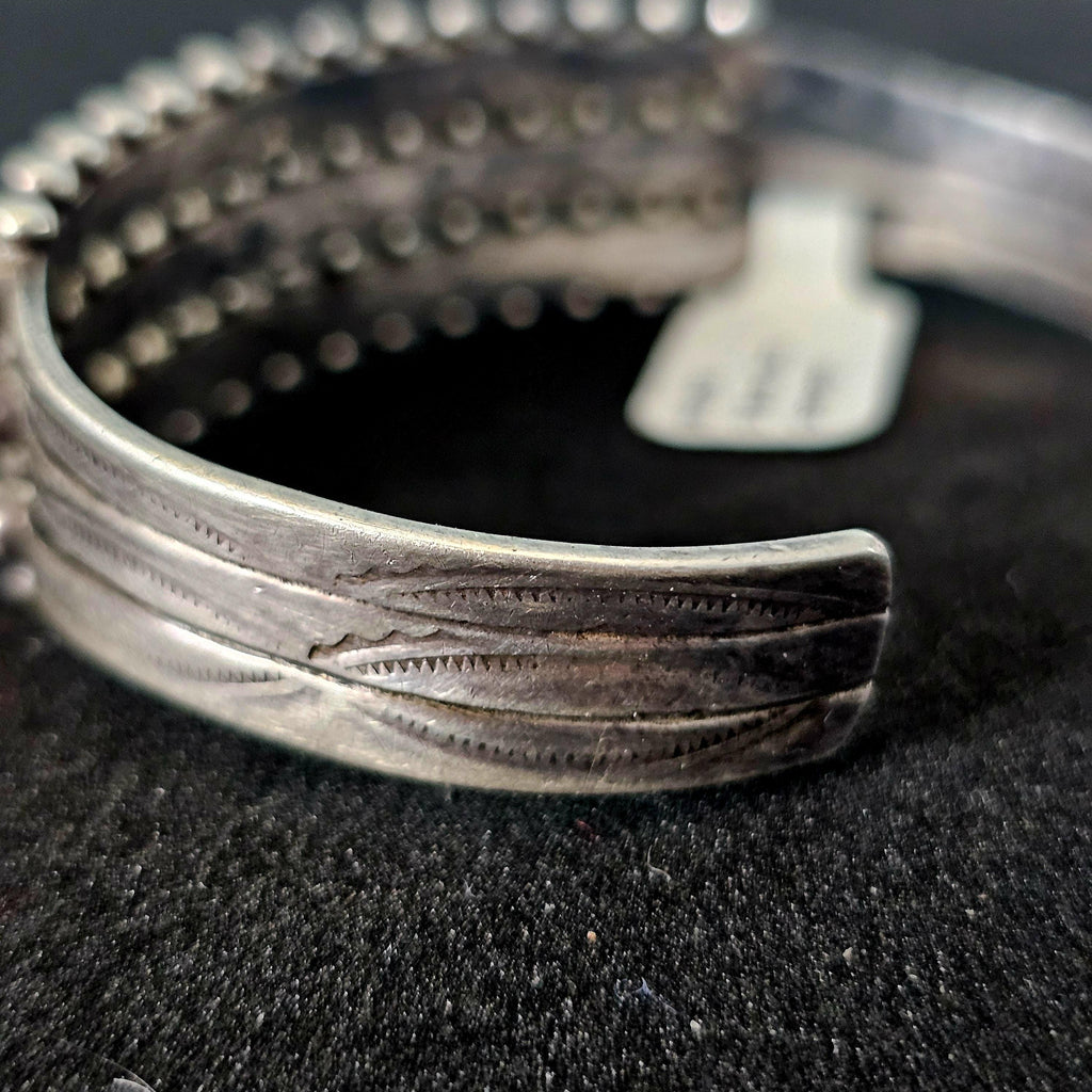 1940s Zuni 3 Row Snake Eye Turquoise Sterling Silver Cuff Bracelet 6 1/4"  JB 190