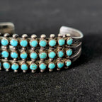 1940s Zuni 3 Row Snake Eye Turquoise Sterling Silver Cuff Bracelet 6 1/4"  JB 190