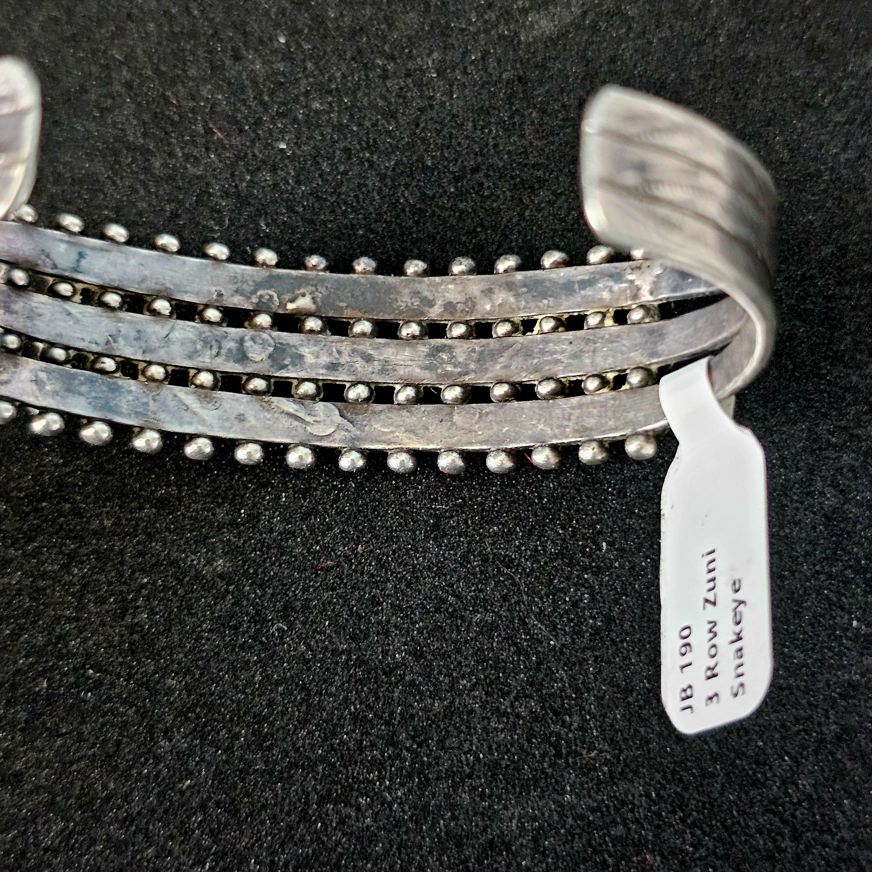1940s Zuni 3 Row Snake Eye Turquoise Sterling Silver Cuff Bracelet 6 1/4"  JB 190