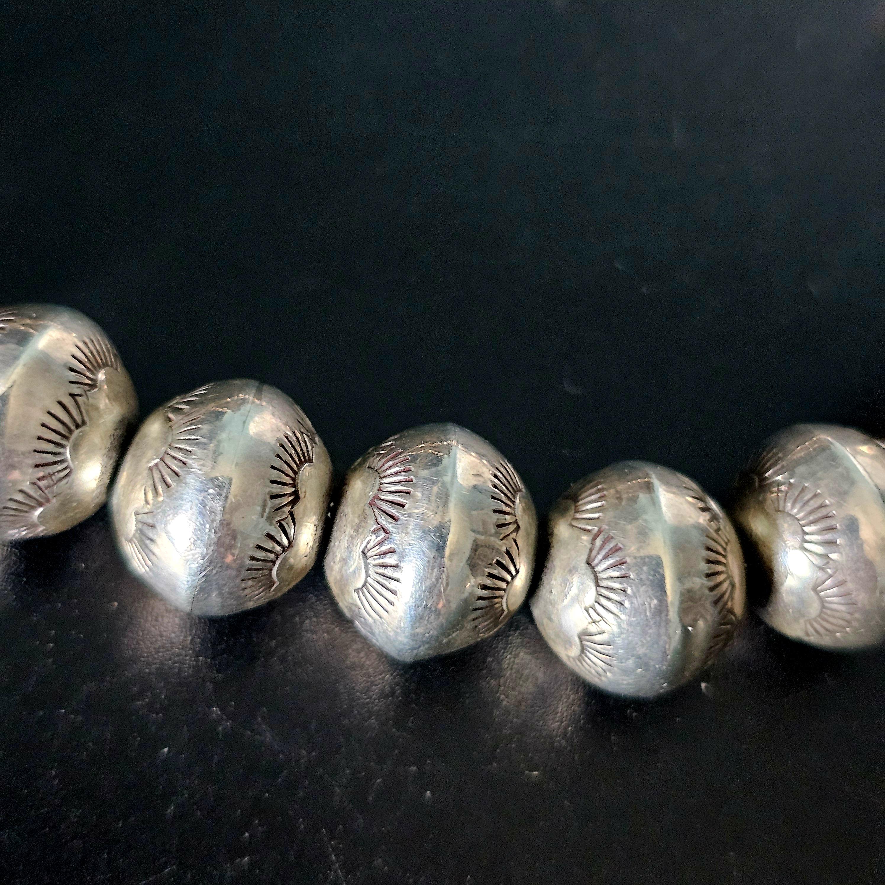 Ultra Long 30"  Vintage Navajo Pearls Necklace Old Pawn Sterling. C1950s JN 783