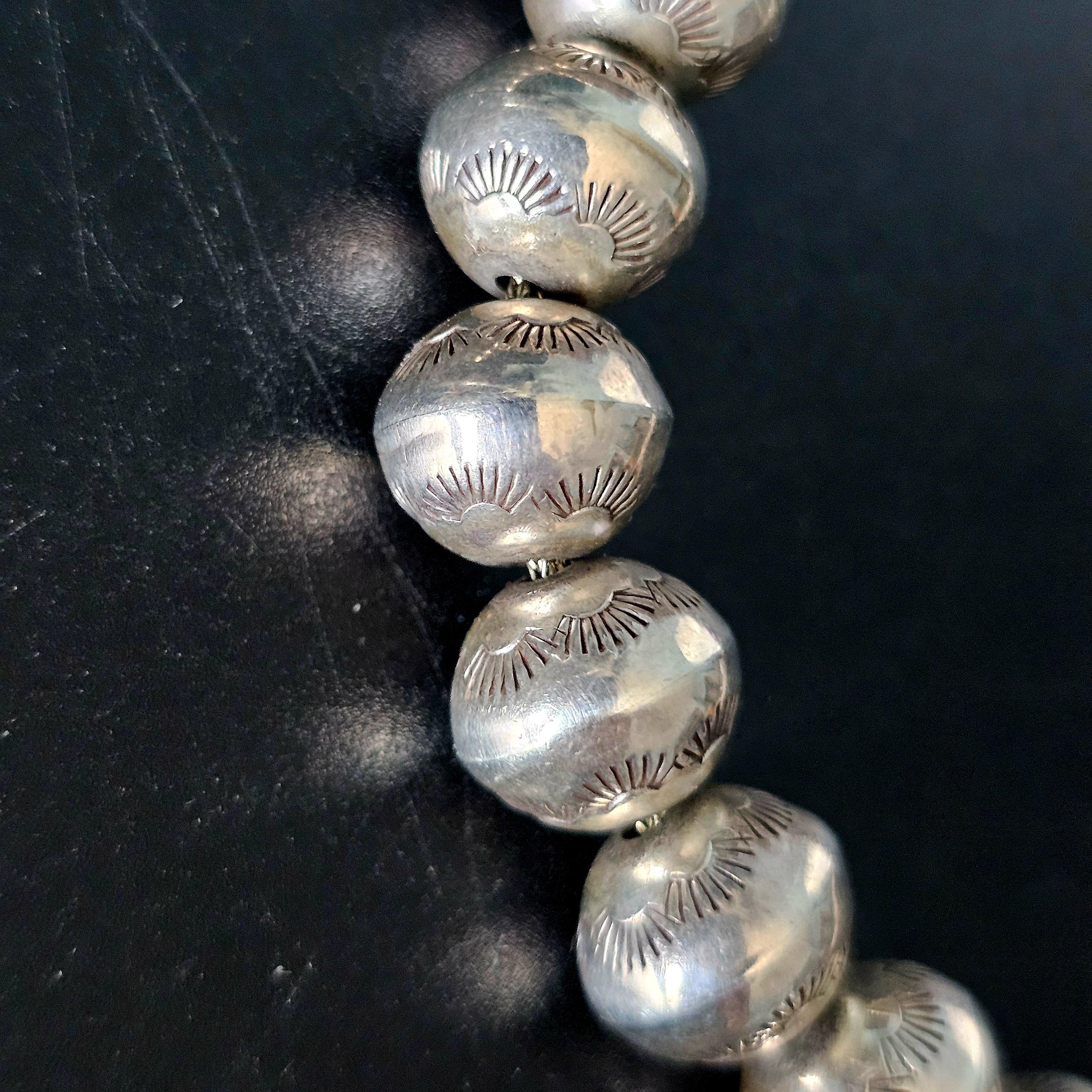 Ultra Long 30"  Vintage Navajo Pearls Necklace Old Pawn Sterling. C1950s JN 783
