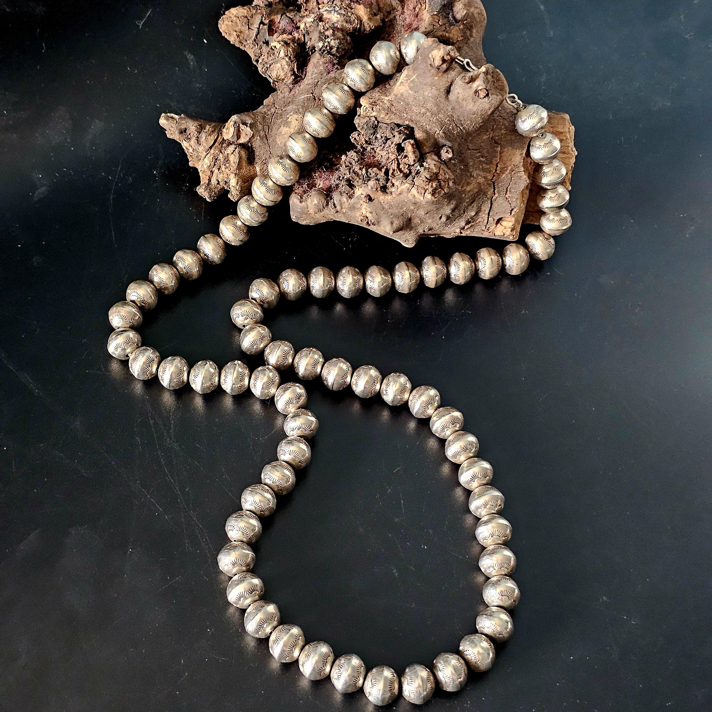 Ultra Long 30"  Vintage Navajo Pearls Necklace Old Pawn Sterling. C1950s JN 783